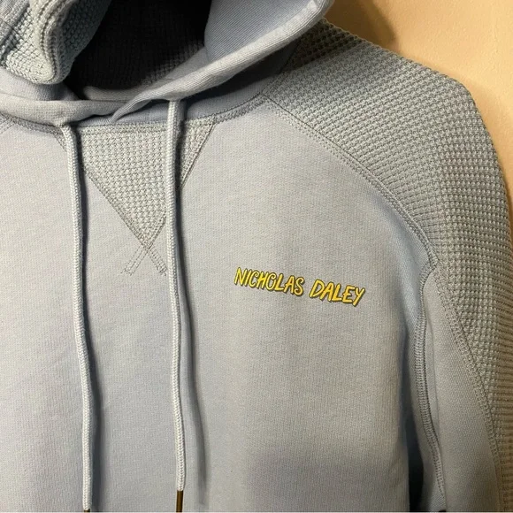 Nicholas Daley Paneled Stripe-Trim Hoodie Blue Waffle Knit Unisex - Picture 5 of 8